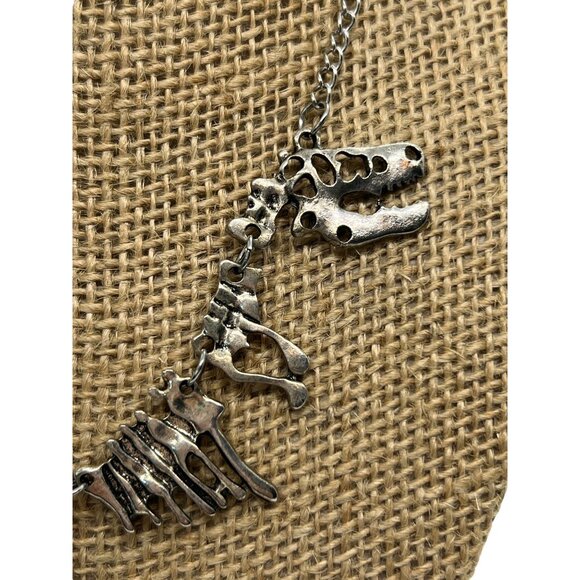 T Rex Dinosaur Articulated Necklace Silver Tone Skeleton Adjustable 19" - Picture 4 of 6